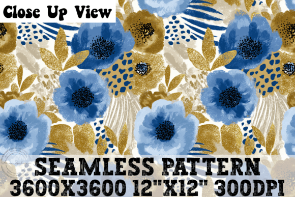 Blue Gold Floral Seamless Pattern Review