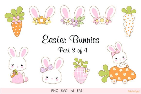Cute Easter Bunnies and Carrots