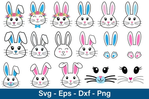 Cute Easter Bunny Faces Clipart Set SVG Review