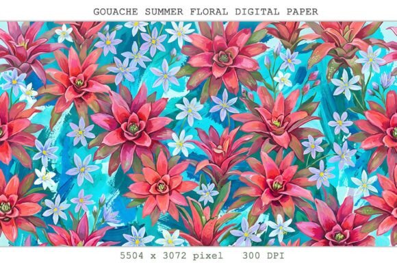 Gouache Summer Floral Digital Paper PNG Review