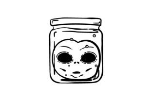 Retro Alien Head in Jar Line Art