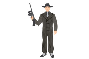 Vintage Retro Illustration of 1940 s Gangster in Full Body